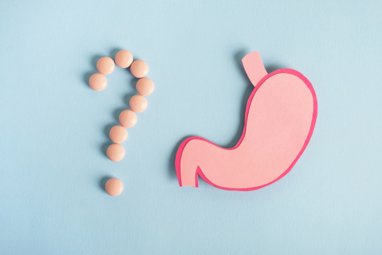 question mark of tablets and intestine 