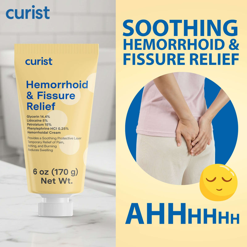 Hemorrhoid & Fissure Relief by Curist | with Lidocaine 5% | 6 oz Tube