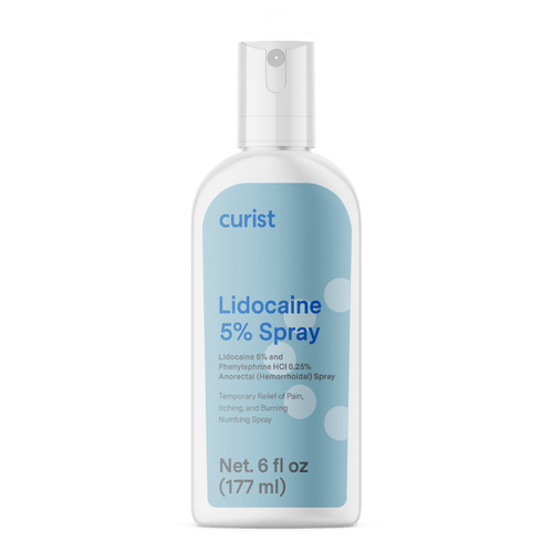 curist lidocaine 5% spray rendering of bottle